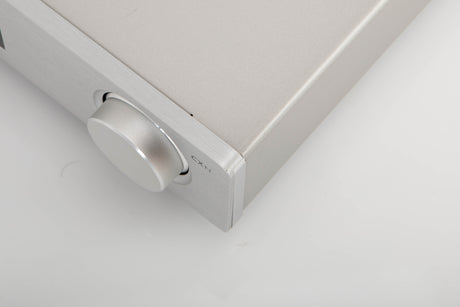 Front right corner of a used Cambridge Audio CXN V2 Streamer in a silver finish