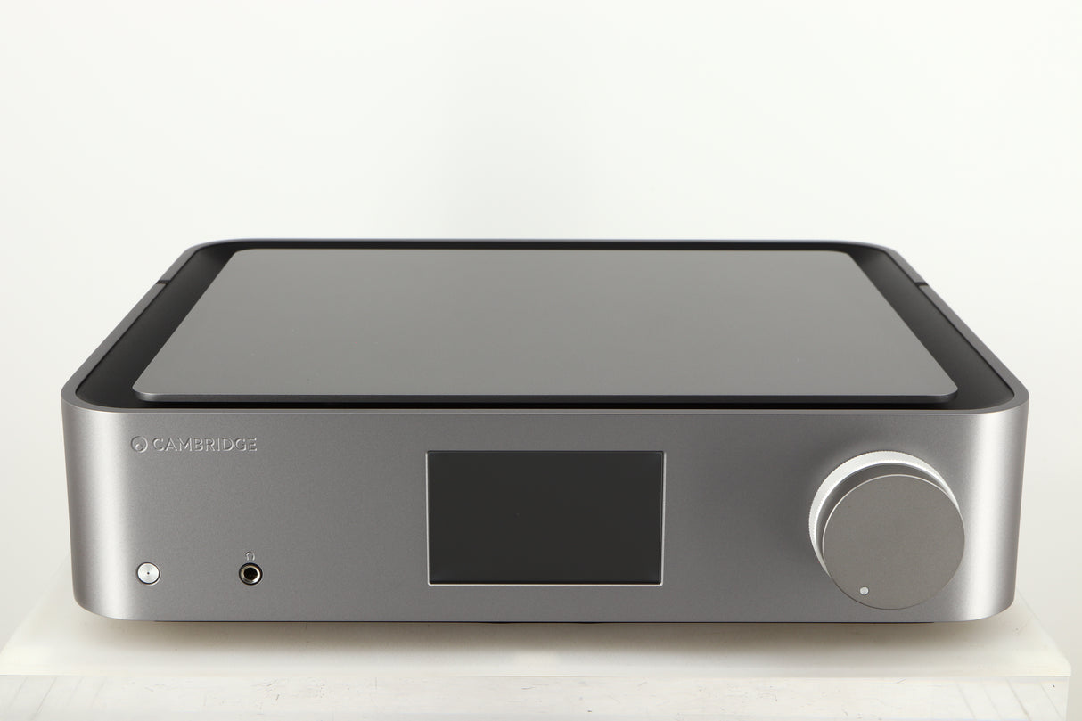 Front view of a used Cambridge Audio Edge NQ Network Pre Amplifier in a grey finish