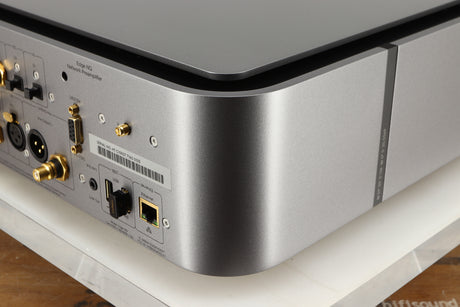 Rear left corner of a used Cambridge Audio Edge NQ Network Pre Amplifier in a grey finish