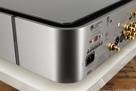 Rear right corner of a used Cambridge Audio Edge NQ Network Pre Amplifier in a grey finish