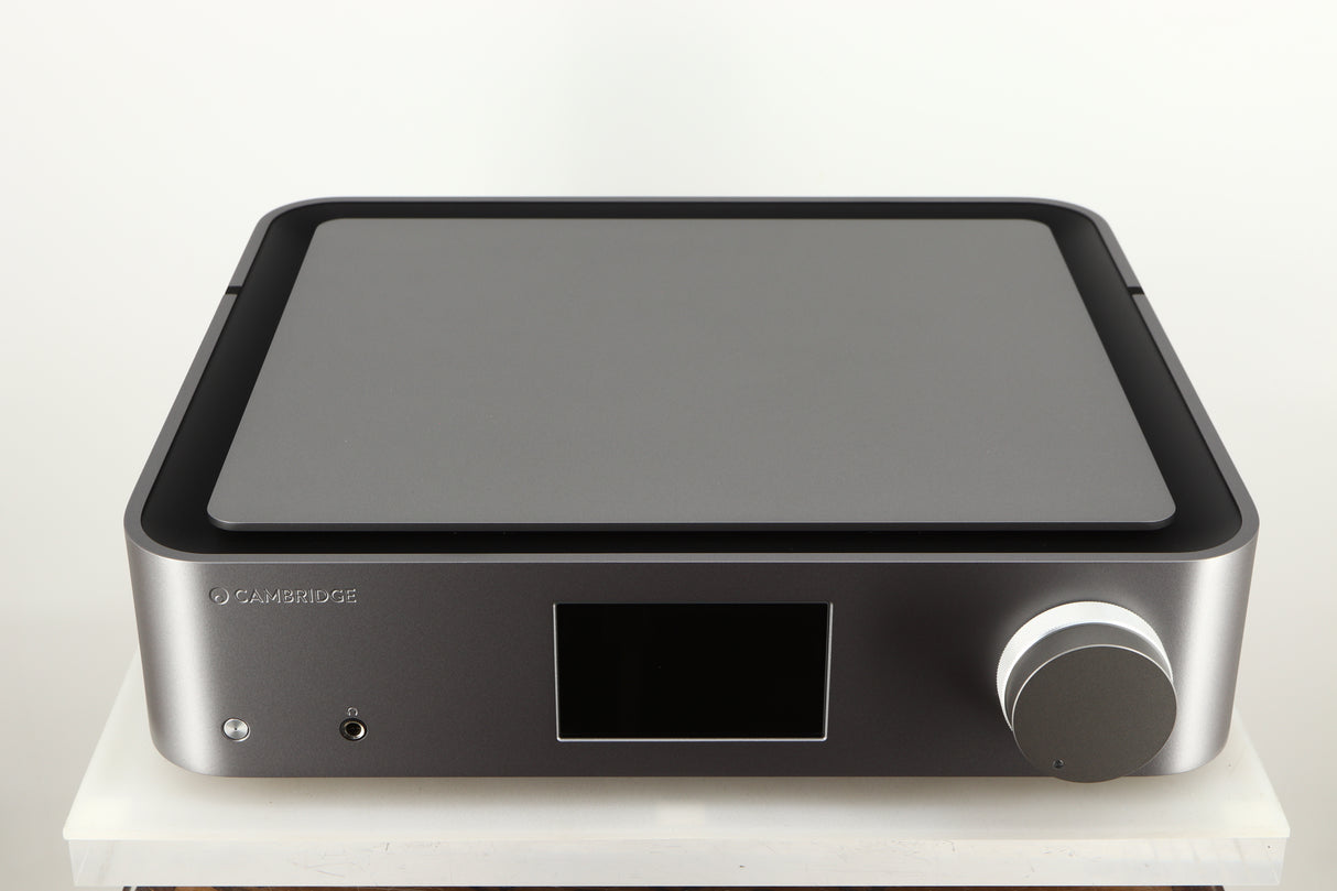 Top of a used Cambridge Audio Edge NQ Network Pre Amplifier in a grey finish