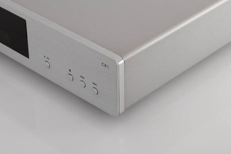 Front right corner view of a used Cambridge CXC CD Transport in Silver