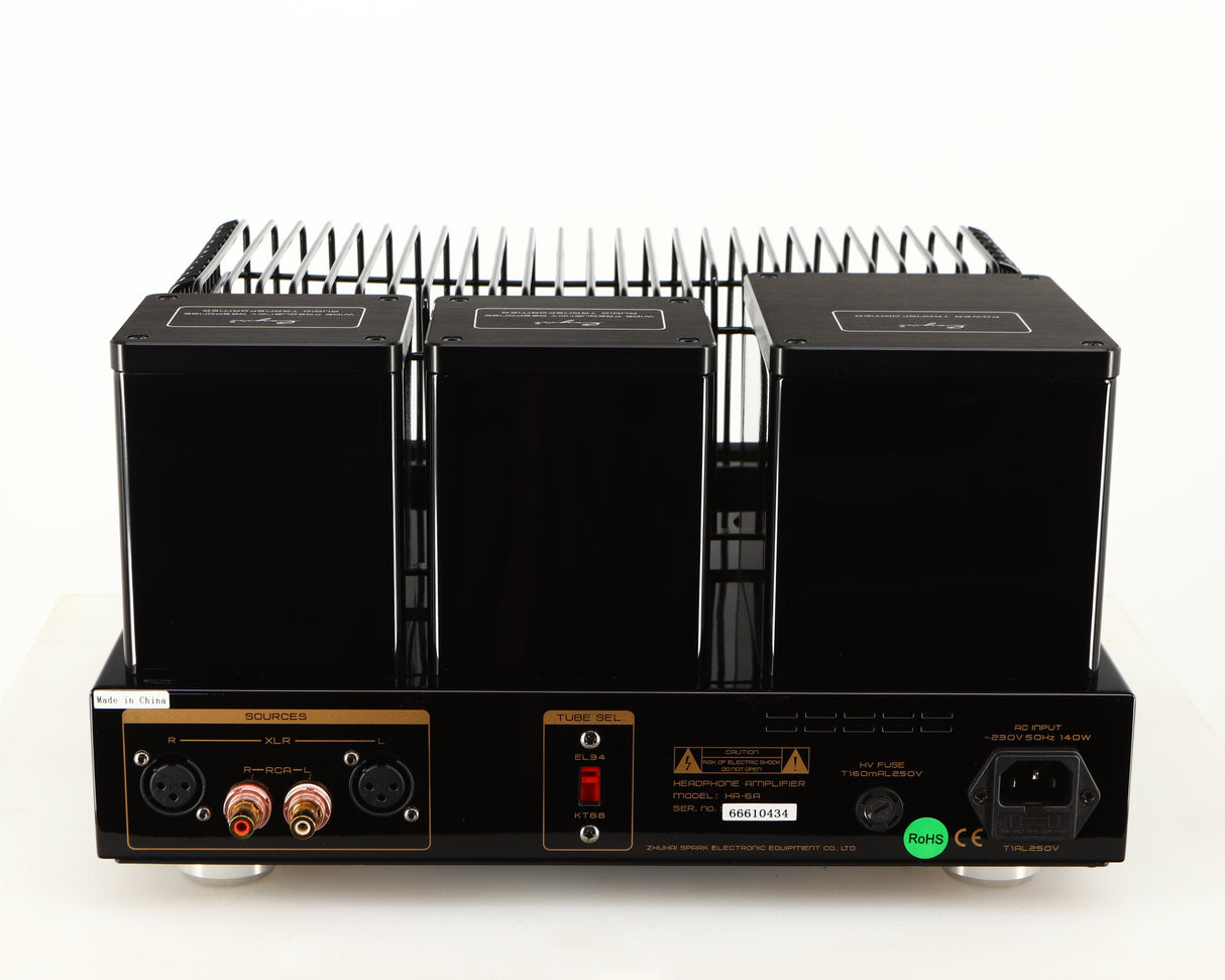 Rear view of a used Cayin HA-6A Headphone Amplifier in a black finish showing Mains Input
