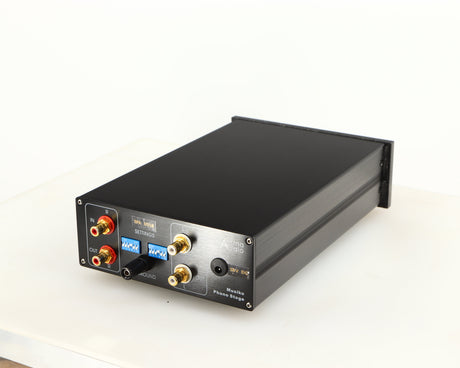 Rear left corner of a used Charisma Audio Musiko Phonostage in a black finish