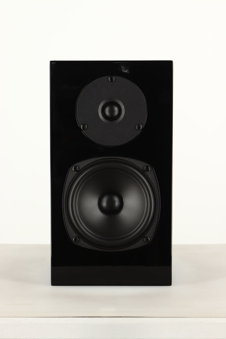 Front view of a Chartwell LS3 Standmount Speaker in Black Gloss finish