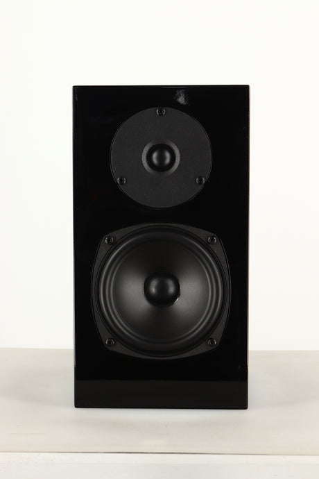Front view of a Chartwell LS3 Standmount Speaker in Black Gloss finish