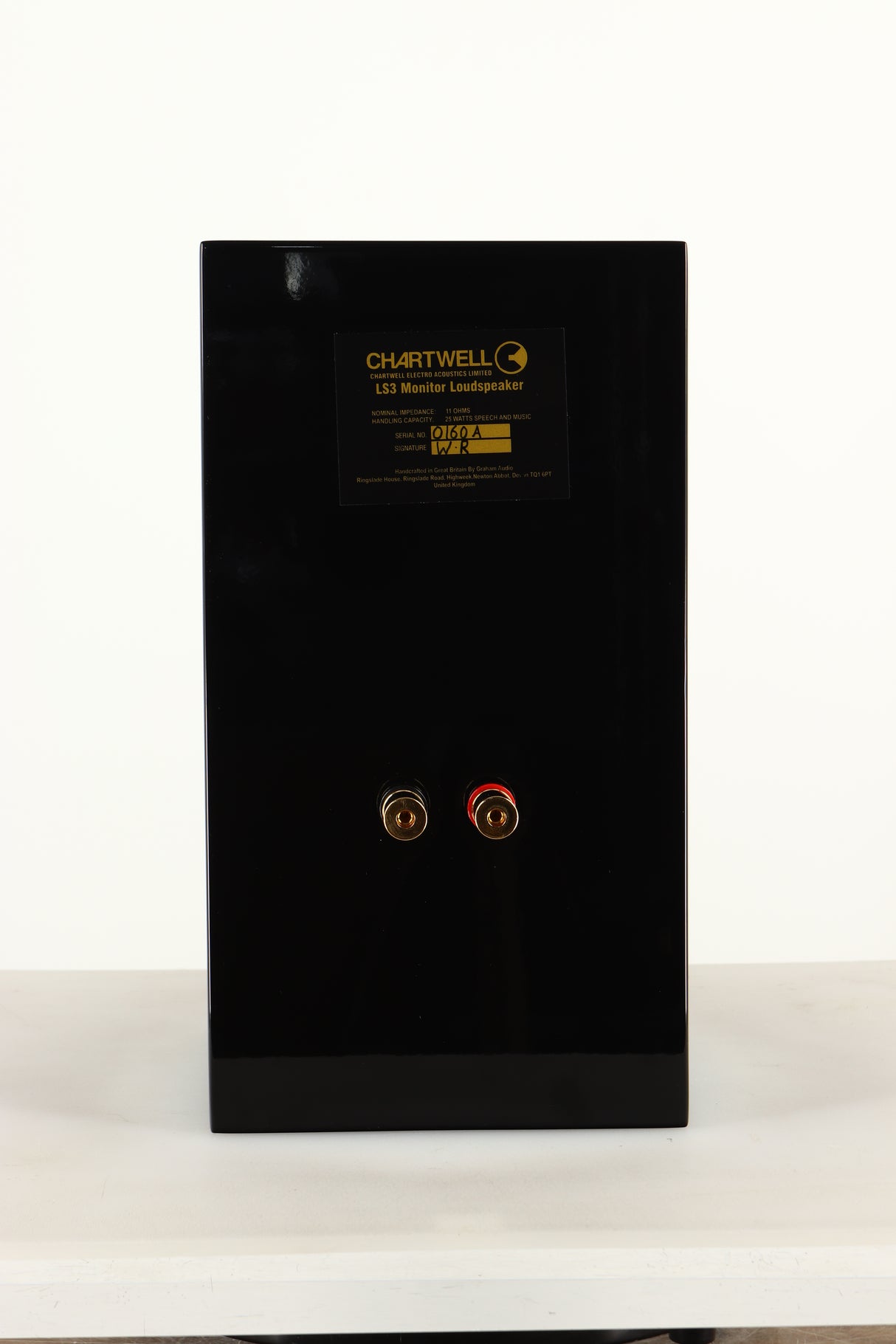 Rear view of a Chartwell LS3 Standmount Speaker in Black Gloss finish