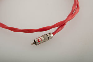 Close up view of a used Chord Company Chorus 1.0m RCA-RCA Interconnect