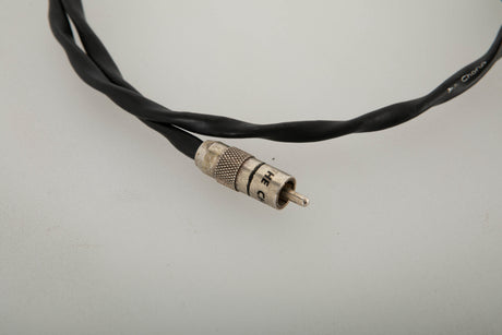 Close up view of a used Chord Company Chorus 1.0m RCA-RCA Interconnect