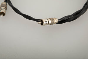 Close up view of a used Chord Company Chorus 1.0m RCA-RCA Interconnect