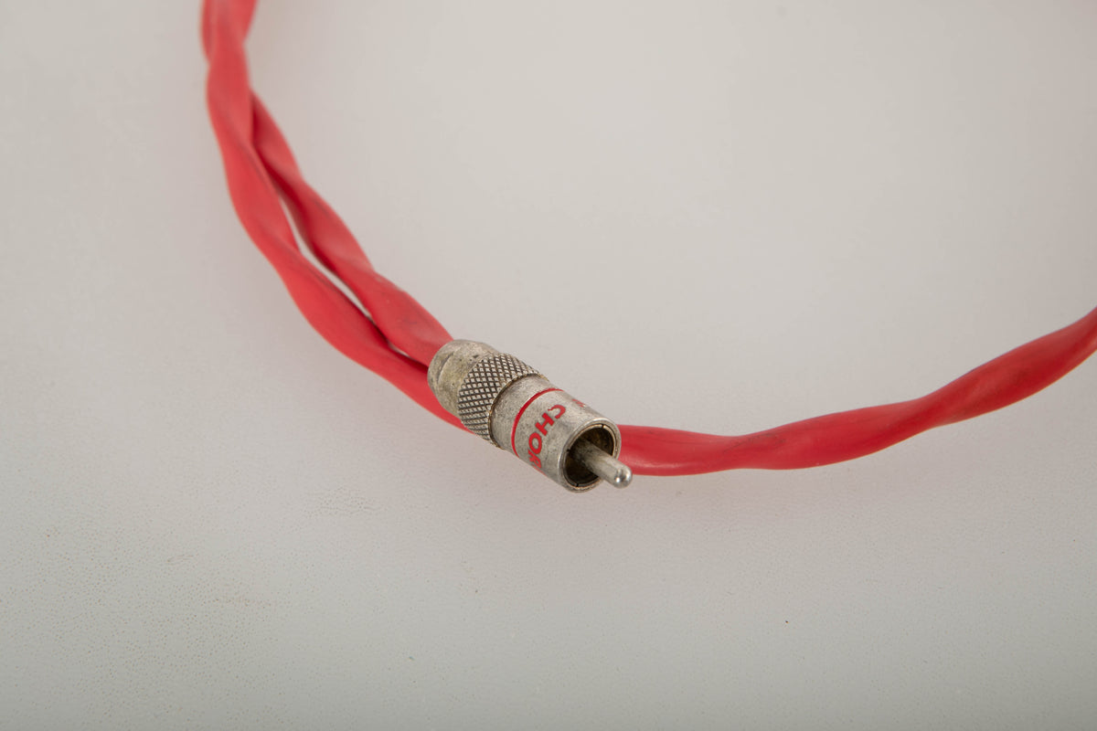 Close up view of a used Chord Company Chorus 1.0m RCA-RCA Interconnect