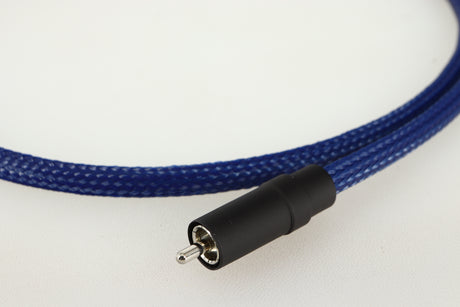 Close up of a used Chord Company Clearway Digital Tuned ARAY Interconnect Cable 1.0m showing connector