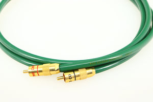 Close up of a used Chord Company Cobra 3 RCA-RCA 1.0m Interconnect  Cable showing connectors