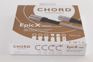 Box of a used Chord Company Epic X Aray 1.0m 2 RCA - Din Interconnect Cable