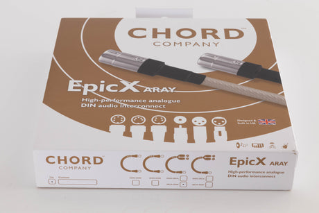 Box of a used Chord Company Epic X Aray 1.0m 2 RCA - Din Interconnect Cable