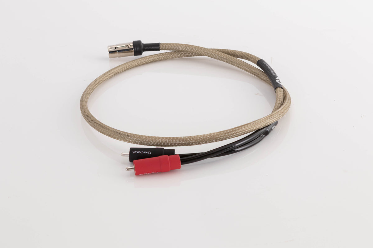Side view of a used Chord Company Epic X Aray 1.0m 2 RCA - Din Interconnect Cable