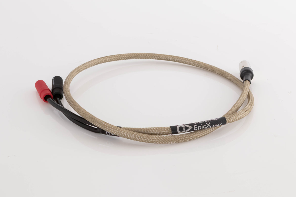 Side view of a used Chord Company Epic X Aray 1.0m 2 RCA - Din Interconnect Cable
