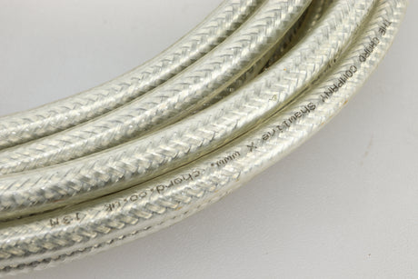Close up of some used Chord Company Shawline X Speaker Cables 10M & 7M Pair showing description on outer sheathing