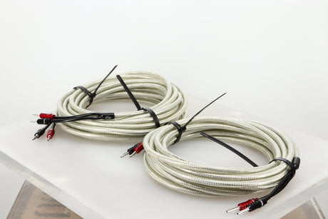 Front right angle of some used Chord Company Shawline X Speaker Cables 10M & 7M Pair