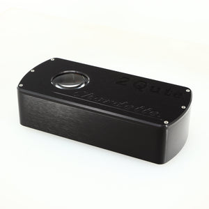 Close up of a used Chord electronics 2Qute Chordette Digital Analogue Converter in a black finish showing the front