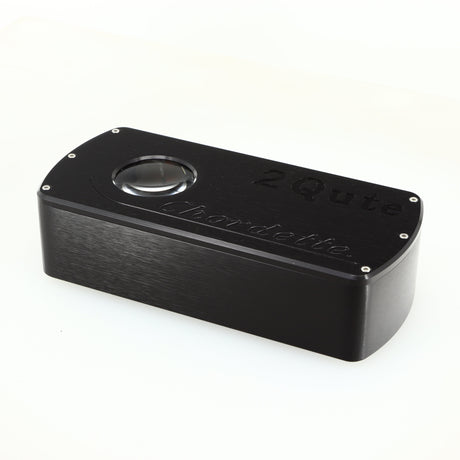 Close up of a used Chord electronics 2Qute Chordette Digital Analogue Converter in a black finish showing the front