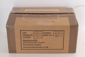 Box for a used Chord Electronics Bertti Power Amplifier in a Black finish