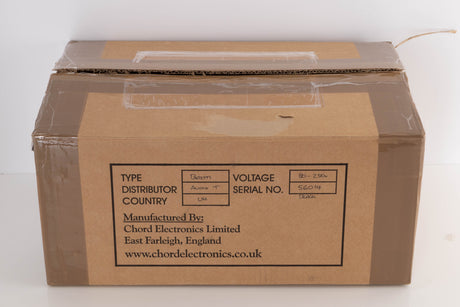 Box for a used Chord Electronics Bertti Power Amplifier in a Black finish