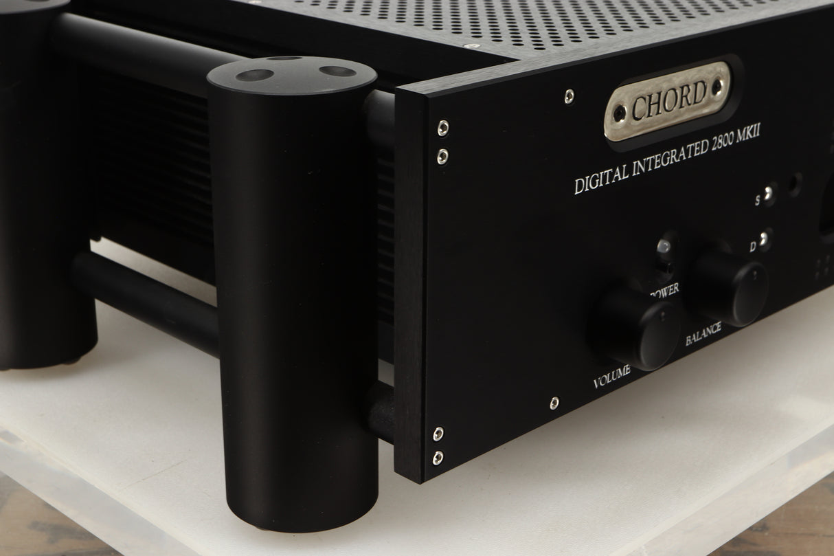Front left corner view of a used Chord Electronics CPM2800 MKII Integrated Amplifier in Jett Black finish
