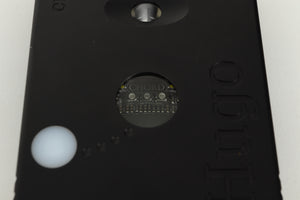 Close up view of a used Chord Electronics Hugo DAC / Headphone Amplifier in Black finish