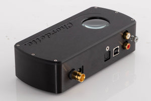 Rear right corner of a used Chord Electronics Qute HD Digital Analogue Converter in a Black finish
