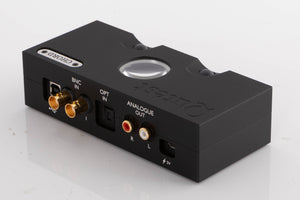 Rear left corner of a used Chord Electronics Qutest Digital Analogue Converter in a Black finish