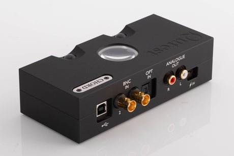 Rear right corner of a used Chord Electronics Qutest Digital Analogue Converter in a Black finish