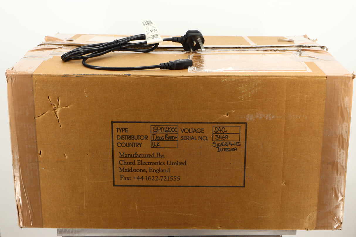 Box of a used Chord Electronics SPM1200C Power Amplifier in Silver finish