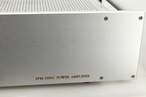 Close up view of a used Chord Electronics SPM1200C Power Amplifier in Silver finish