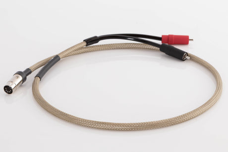 Front right angle of a used Chord Epic X 2RCA-DIN 1.0m Interconnect Cable