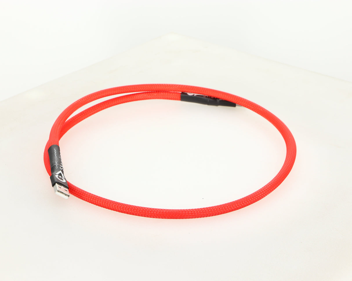 Front left angle of a used Chord Shawline USB Cable 1.0m in red