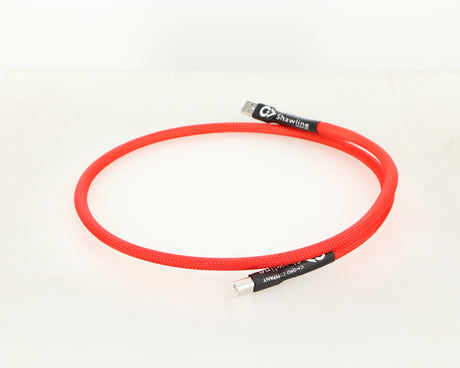 Right side view of a used Chord Shawline USB Cable 1.0m in red