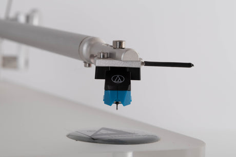 Close up view of a used ClearAudio Emotion Turntable with AT-VM95C Cartridge