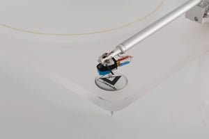 Front right corner view of a used ClearAudio Emotion Turntable with AT-VM95C Cartridge