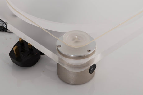 Rear right corner view of a used ClearAudio Emotion Turntable with AT-VM95C Cartridge