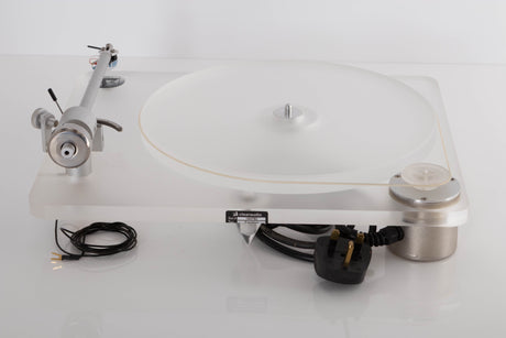 Rear view of a used ClearAudio Emotion Turntable with AT-VM95C Cartridge