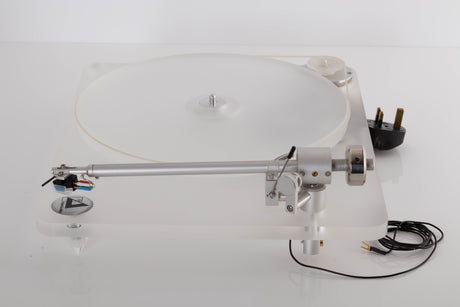 Side view of a used ClearAudio Emotion Turntable with AT-VM95C Cartridge
