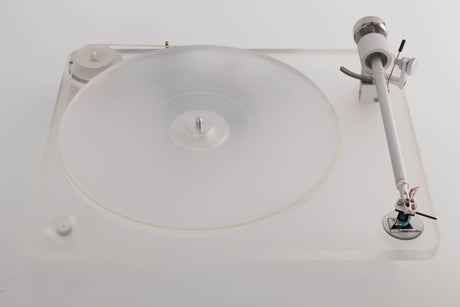Top view of a used ClearAudio Emotion Turntable with AT-VM95C Cartridge