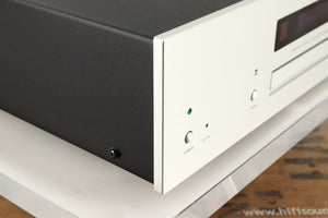 Front left corner of a used Copland CDA823 CD Player in a silver finish