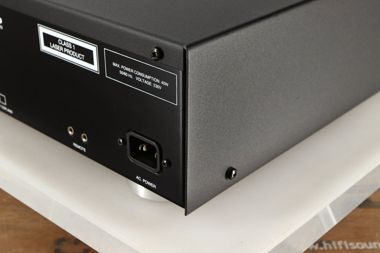 Rear left corner of a used Copland CDA823 CD Player in a silver finish