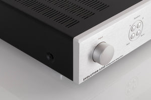Front left corner view of a used Creek 5350 Evolution Integrated Amplifier in Silver