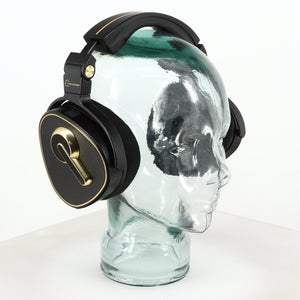 Front left angle of used Crosszone CZ-1 Headphones in a black / gold finish