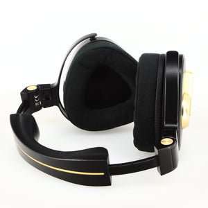 Close up of used Crosszone CZ-1 Headphones in a black / gold finish showing inside of left ear muff