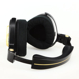 Close up of used Crosszone CZ-1 Headphones in a black / gold finish showing inside of right ear muff