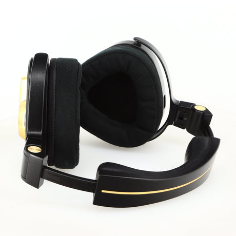 Close up of used Crosszone CZ-1 Headphones in a black / gold finish showing inside of right ear muff